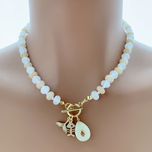 Collier en perles d'agate crème blanche style bohème BD-C6723, pendentif en forme d'arête de poisson, de queue de sirène ou de goutte d'eau, bijou de vacances, cadeau - Product Image 4