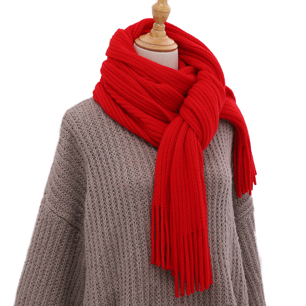 Оптовая продажа, Модный женский однотонный зимний теплый плотный вязаный шарф