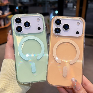 <span class=keywords><strong>Coque</strong></span> de téléphone magnétique IMD arc-en-ciel pour <span class=keywords><strong>iPhone</strong></span> 17 16 15 Pro Max, avec paillettes, losanges, transparente, colorée, et dos néon avec rangement - Product Image 3