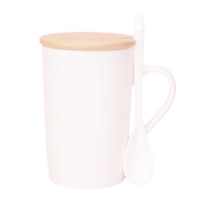 Simple White <b>Ceramic</b> <b>Mug</b> With <b>Lid</b> And Spoon Minimalist Design <b>For</b> Home Use Or Gift Custom Logo Printing Available - Product Image 5