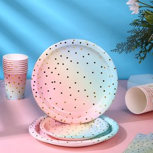 Colorful Dots Design Child's Birthday Party <b>Disposable</b> Paper Plates & Cups Set - Product Image 2