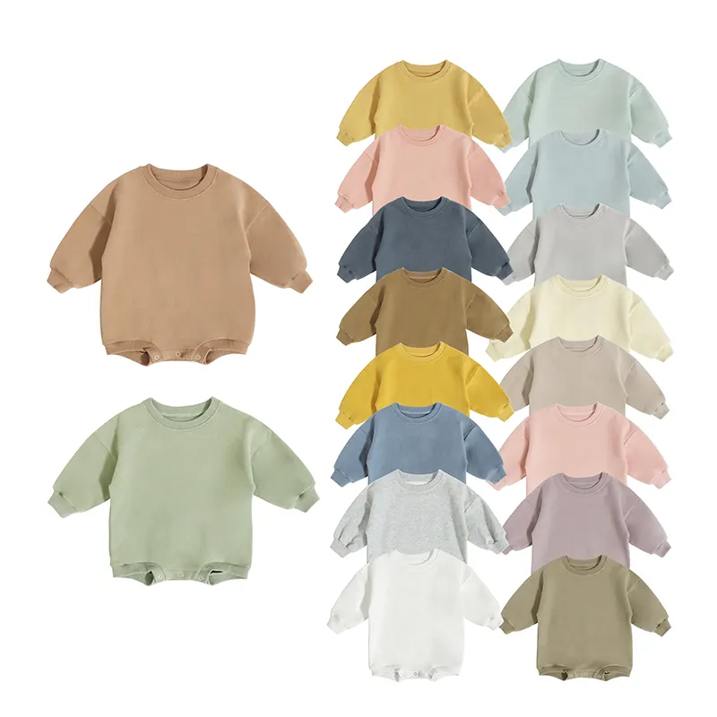 Custom Color Baby Sweatshirt Romper Franse Terry Biologisch Katoen Unisex Lange Mouw Pasgeboren Romper Baby Meisje