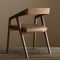 Chaise de salle à manger en bois massif de style nordique moderne, dossier et accoudoirs en cuir véritable, chaise de restaurant haut de gamme, chaise de table à manger neuve