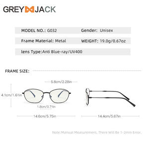กรอบแว่นตาเกรย์แจ็คแคทอายแบบเต็มกรอบป้องกันแสงสีฟ้าสำหรับทุกเพศแว่นตาโลหะ G032OP - Product Image 4