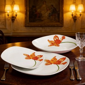 Service de table carré en porcelaine 18 pièces, écologique, avec assiettes blanches à motifs floraux, pour 6 personnes - Product Image 2