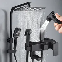 Ensemble de douche mural multifonctionnel noir moderne avec robinets thermostatiques et jets de massage en céramique pour la maison et l'hôtel