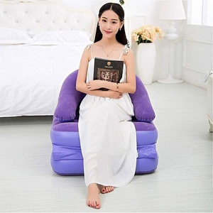 PVC Inflatable Folding Portable <b>Sofa</b> Chair Multi-functional Lazy Flocking <b>Single</b> Size Air <b>Bed</b> Mattress RV Purple Color - Product Image 6