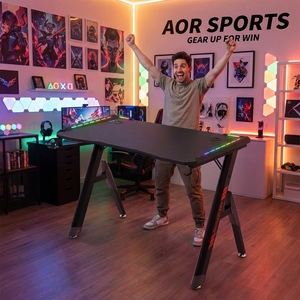 Escritorio para Computadora <span class=keywords><strong>Gamer</strong></span> <span class=keywords><strong>de</strong></span> 47 Pulgadas, Extra Grande, Moderno, Ergonómico, Negro, con Marco <span class=keywords><strong>de</strong></span> Metal y Fibra <span class=keywords><strong>de</strong></span> Carbono, para Oficina en Casa - Product Image 4