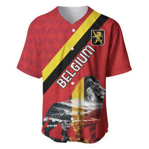 Belgio Jersey da Baseball nero rosso con bandiera con stemma a forma di leone spirito di fiamma stampa digitale personalizzata taglie forti modello 3D rapido asciutto traspirante - Product Image 1