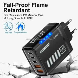 Caricatore Rapido GaN USB-<span class=keywords><strong>C</strong></span> da 240W con Luce LED, 5 <span class=keywords><strong>in</strong></span> 1, 2 USB + 3 Tipo <span class=keywords><strong>C</strong></span>, Adattatore di Ricarica Multiporta per Telefoni Cellulari - Product Image 3