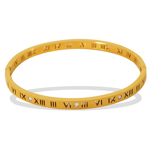 Titanium Steel Roman Numeral Diamond <b>Bracelet</b> Gold Silver Unisex Everyday Wear - Product Image 5
