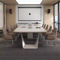 Nouvelle table de conférence en peinture laquée, 10 places, oblongue, pieds en métal et bambou, style moderne minimaliste, pour bureau commercial et salle de réunion