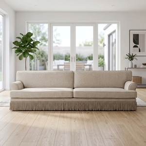 Sofá de Lujo con Respaldo Alto y Borlas, Sofá Recto de Tela de Diseño Moderno, Sofá Retro Deco de <span class=keywords><strong>3</strong></span> <span class=keywords><strong>Plazas</strong></span> para Villa o Mansión, Asientos de Diseño - Product Image 4