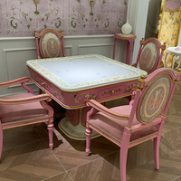 Table de Mahjong Automatique Classique Vintage Dorée en Bois sur Piétement, Style Romantique Shabby Chic Rococo Floral Papillon pour Salon et Jeu