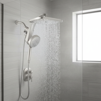 Ensemble de douche moderne à poignée unique avec pommeau de douche carré et système de douche pluie pour salle de bain