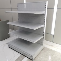 Étagère de présentation gondole simple face pliable MC pour supermarché avec panneau arrière perforé