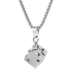 Yunnique – pendentif en forme de dés en acier inoxydable avec motif étoile, chaîne de 60 cm, collier à la mode pour hommes, style punk géométrique - Product Image 1