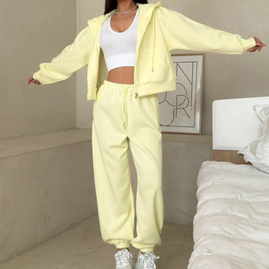 Ensemble 2 pièces OEM nouveau design grande taille ample avec sweat à capuche zippé et pantalon de survêtement en coton French Terry pour femme - Product Image 2