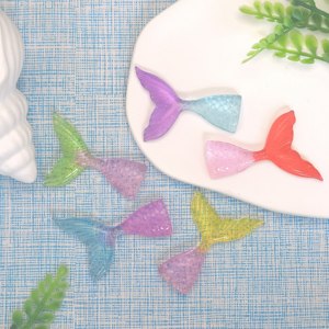 Cabochons en résine à dos plat, motif sirène mignonne bicolore, queue de poisson, pour loisirs créatifs, breloques, accessoires pour slime et décoration de coques de téléphone - Product Image 5