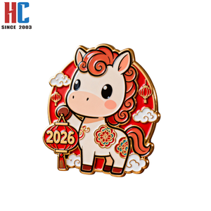 Aimant de réfrigérateur porte-bonheur en métal émaillé plaqué or, design moderne, personnalisé, Année du <span class=keywords><strong>Cheval</strong></span> chinois 2026, pour entreprise, Nouvel An, de notre usine avec 20 ans d'expérience - Product Image 3