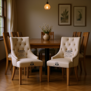 Ensemble de 2 chaises de salle à manger Tan Tufted en bois massif avec dossier haut et clous décoratifs - Product Image 2