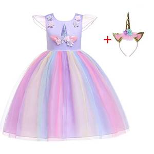 Children's Formal Flower Girl <b>up</b> <b>Dress</b> O-Neck Princess <b>Unicorn</b> Style for Summer Weddings & Parties - Product Image 5