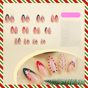 Otoño Invierno Navidad estilo francés verde rojo lunares almendra caña manicura Europeo Americano uñas artificiales - Product Image 3