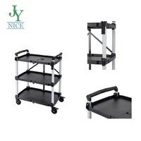 Chariot de service pliable à trois niveaux avec roues pour entrepôt/maison/atelier/garage/restaurant/bureau