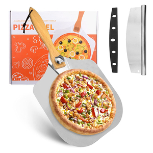 Set di 2 pezzi di pala per <span class=keywords><strong>Pizza</strong></span> in acciaio inossidabile e taglierina per <span class=keywords><strong>Pizza</strong></span> utensili da cucina per <span class=keywords><strong>Pizza</strong></span> con manico in legno - Product Image 1