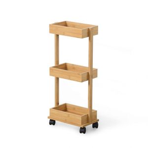 Classic Bathroom <b>Kitchen</b> Living Room <b>Storage</b> Organizer Caddy Bamboo Mobile Shelving Unit Narrow Slim Rolling Eco-Friendly Cart - Product Image 6