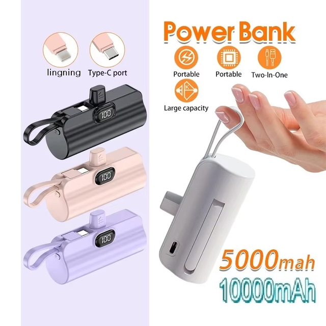 WM Mini Portable Powerbank 4000 5000mAh 10000mAh Lightweight Capsule Power Bank With Ip Type-C Cable Fast Charging Battery Pack
