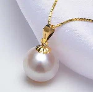 Shaped Pearls 8mm Round Shape Genuine 18K Pure Solid Gold Fresh Water Real Freshwater Cultured Natural Wholesale Pearl Necklace Jewelry