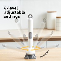 Brosse de nettoyage de cuisine multifonctionnelle à long manche rotative, tête réglable non abrasive, distribution de liquide par pression, pulvérisation intégrée