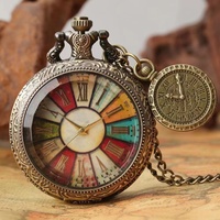 Reloj de Bolsillo con Colgante para Hombre y Mujer, Regalo, Cristal Transparente, Cadena de Collar Abatible, Estilo Vintage, Colgante Romano Colorido