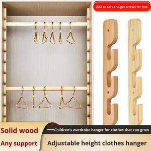 Adjustable Beech Wood Children's Clothes Rack Solid Wood Customizable <b>Wardrobe</b> <b>Hanging</b> Rod Wholesale <b>Wardrobe</b> Hardware - Product Image 6