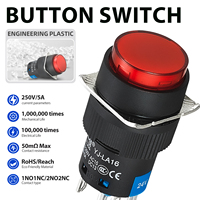 Interrupteur à bouton-poussoir LED SPDT en plastique argenté IP54 16mm, auto-bloquant et momentané, 12V 220V CC, électronique pour appareils électroménagers 5A