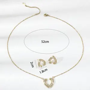 Cadeau de Saint Valentin pour les filles Smart Femme Collier Boucles d'oreilles Ensemble Amour Coeur Pendentif Incrusté Zircon Coloré pour Anniversaire - Product Image 5