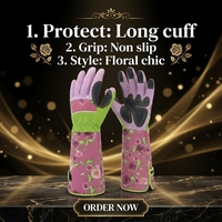 Gants de jardinage tricotés robustes en gros avec manchette longue, fermeture auto-agrippante, grip antidérapant, dos en maille respirante et microfibre