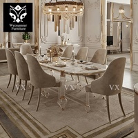 Eleganter Luxuriöser Moderner Esstisch mit Marmorplatte für Esszimmer, 6 8 12 Stühle, Hoteltisch mit 4 Acrylbeinen für Villen