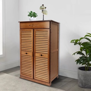 Vintage brown bamboo <b>shoe</b> <b>rack</b>, 5-tier, with 1 drawer and 2 doors. Suitable for various applications. - Product Image 3