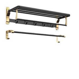Suite de baño de oro negro montada en la pared sin taladro de 6 piezas de lujo moderno para decoración de hotel con juego de accesorios de baño - Product Image 1