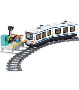 Model kereta api kereta api Metro City Dengan jalur DIY Transport Legoed merakit mainan edukasi set blok bangunan mainan anak