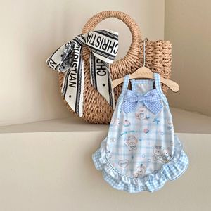 Robe pour animaux de compagnie à carreaux bleus, vêtements d'été en coton pour chiens Teddy, Pomeranian, Bichon Frise, Maltese, chat, motif animal mignon - Product Image 1