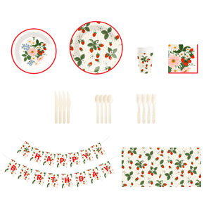 DAMAI - Juego de Platos y Servilletas de Papel con Diseño de Fresas para Decoración de Fiestas de Cumpleaños, Vajilla Desechable con Temática de Frutas para Cumpleaños - Product Image 5