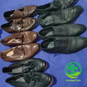 Sepatu bot kulit pria bekas kulit paten murah Tiongkok stok campuran untuk sepatu kulit pria