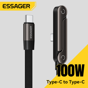 Kabel Pengisi Daya Cepat USB-<span class=keywords><strong>C</strong></span> ke USB-<span class=keywords><strong>C</strong></span> 100W dengan Stand, ESSAGER ES-X78 E-Mark Elbow 90 Derajat Flat untuk Ponsel dan Laptop, 5A PD 100W - Product Image 1