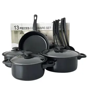 Harga rendah baru membeli Set panci Enamel peralatan masak Set peralatan masak besi cor Enamel panci dan wajan