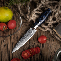 Couteau de cuisine Grandsharp 4,8 pouces en acier Damas 67 couches AUS-10, couteau à éplucher, couteau à fruits, avec manche en G10 bleu