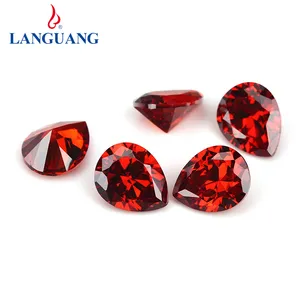 गर्म बेच कृत्रिम पानी ड्रॉप काटने नाशपाती के आकार प्राकृतिक लाल हीरा ढीला मणि घन zirconia मणि
