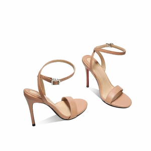 Sandali Estivi Eleganti da Donna con <span class=keywords><strong>Tacco</strong></span> Alto, Punta Rotonda, Cinturino con Fibbia, Punta Aperta, in Microfibra Nera e <span class=keywords><strong>Nude</strong></span>, <span class=keywords><strong>Tacco</strong></span> Sottile - Product Image 1